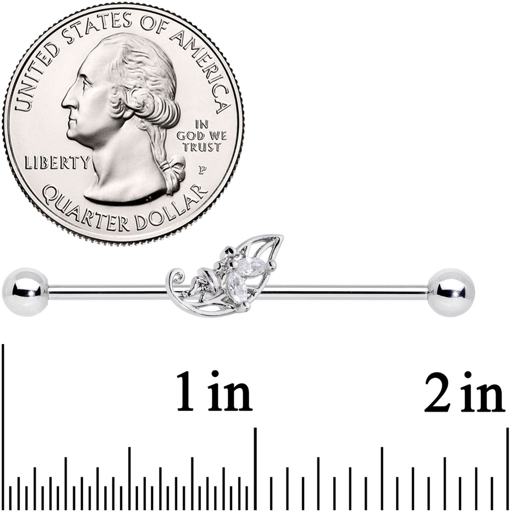 14G Clear CZ Gem Fairy Leaf Industrial Barbell 38mm