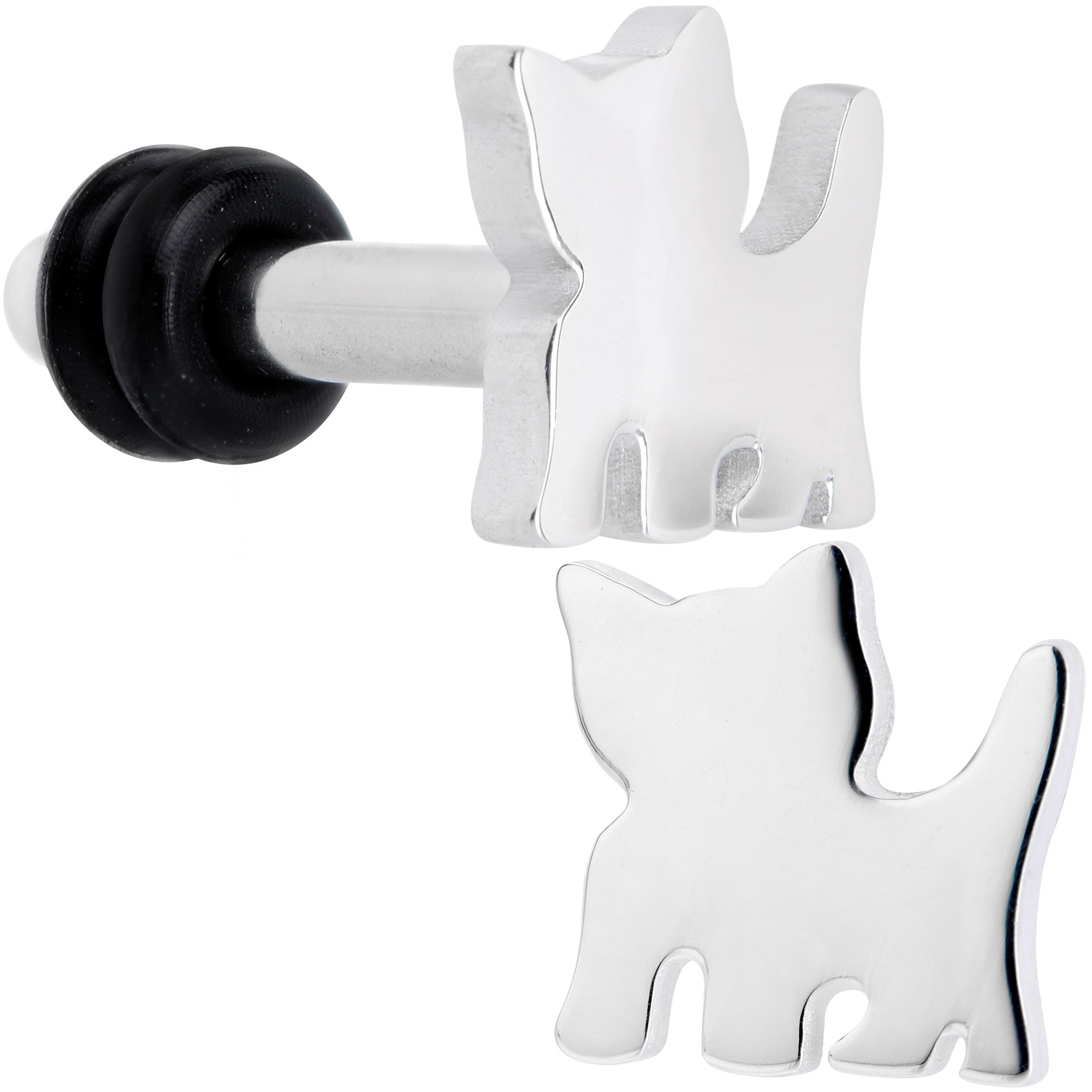 Steel Cat Lover Kitty Cat Single Flare Plug Set 14G to 0G