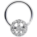 16G 3/8 Clear Gem Retro Peace Sign Closure Ring