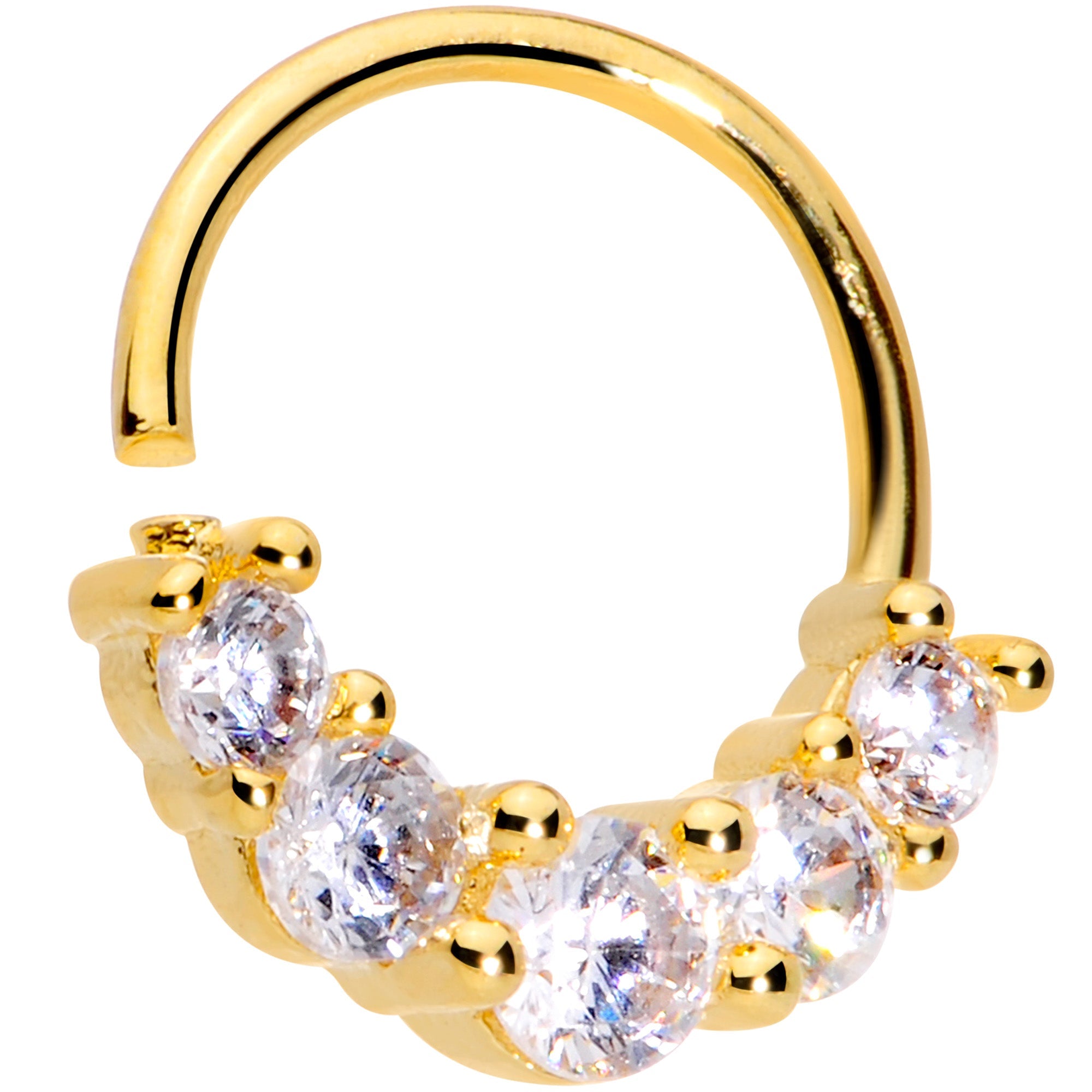 16G 3/8 Clear CZ Gem Cluster Gold Tone Closure Ring
