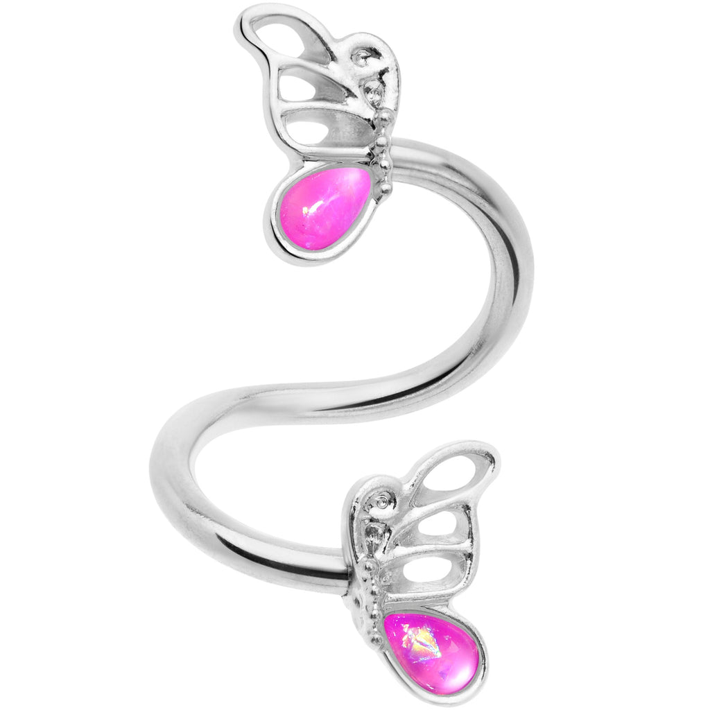 Pink Faux Opal Butterfly Spiral Twister Belly Ring