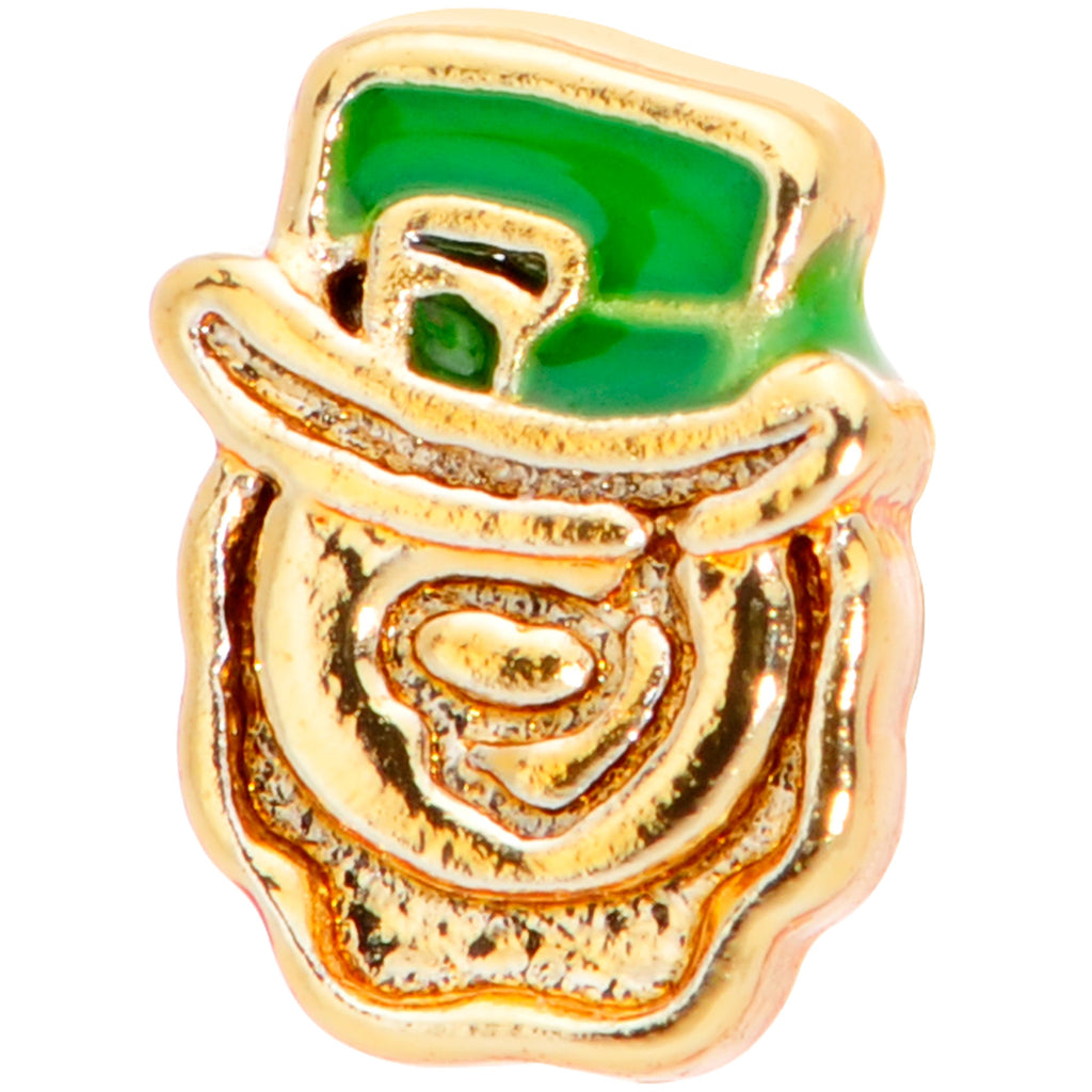 20G 5/16 Green Gold Tone Lucky Leprechaun L Shaped Nose Ring