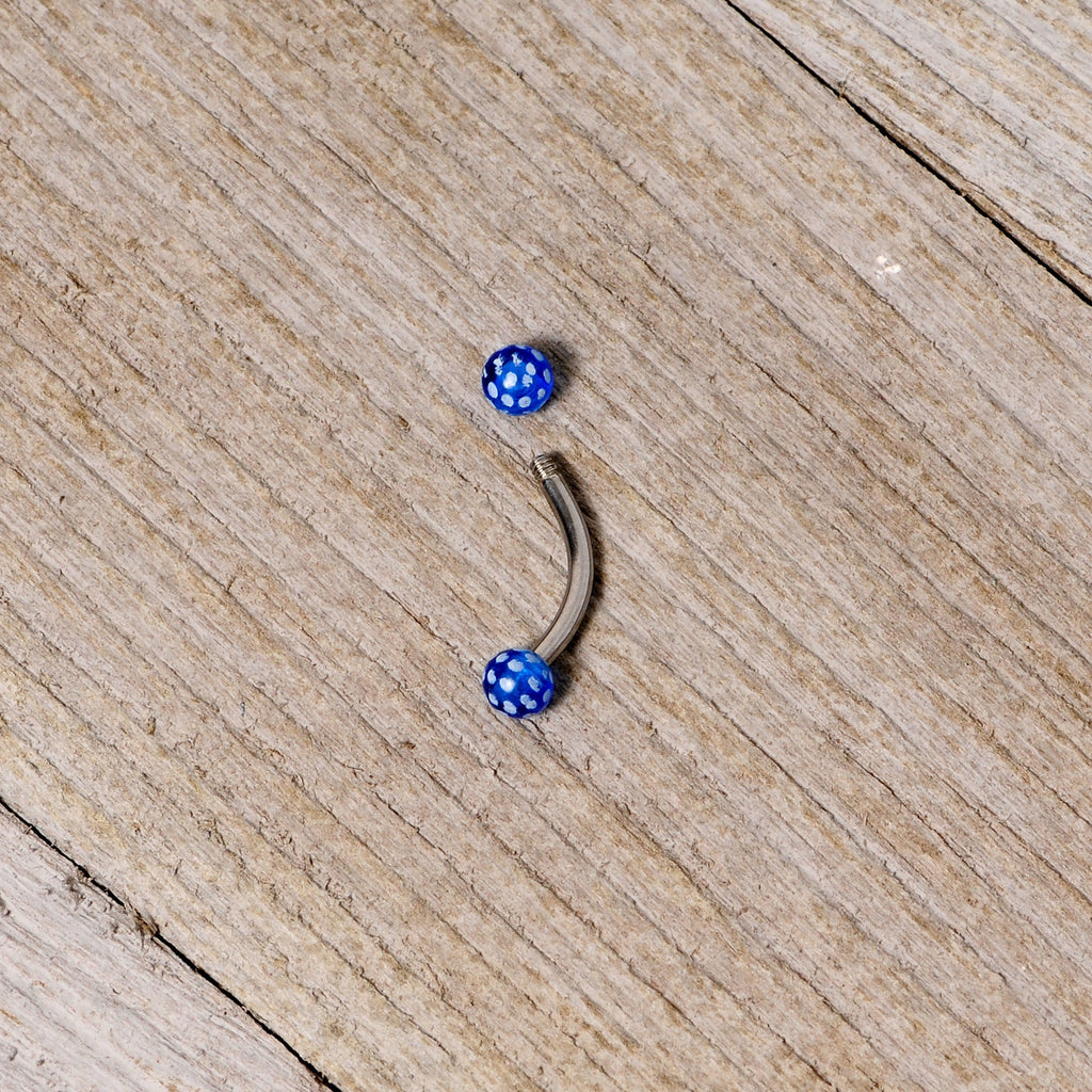 16G 5/16 Blue Polka Dot UV Reactive Acrylic Ball Curved Barbell