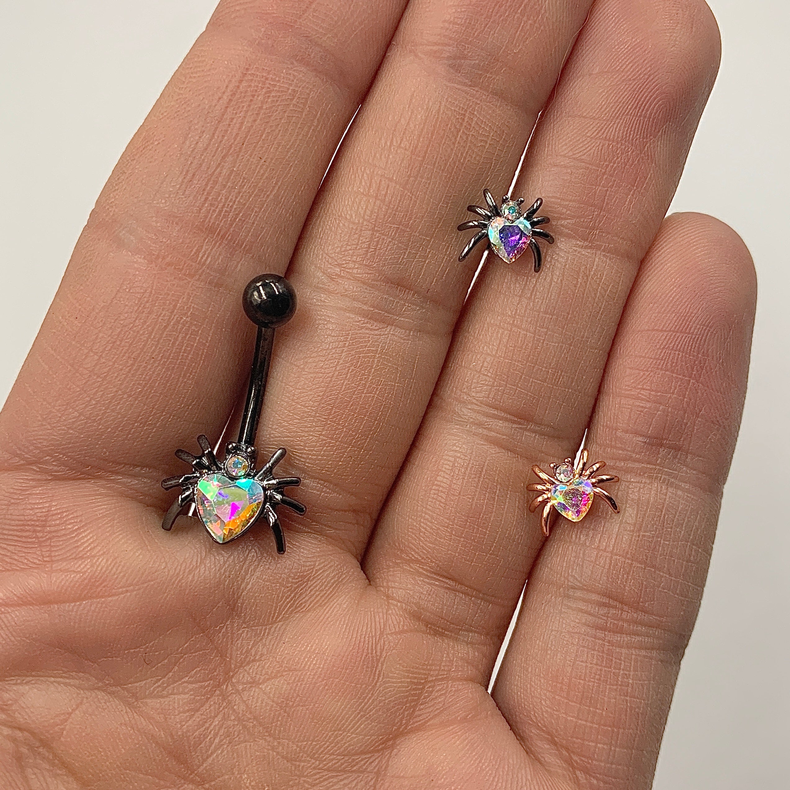 Aurora Gem Black Halloween Heart Spider Belly Ring