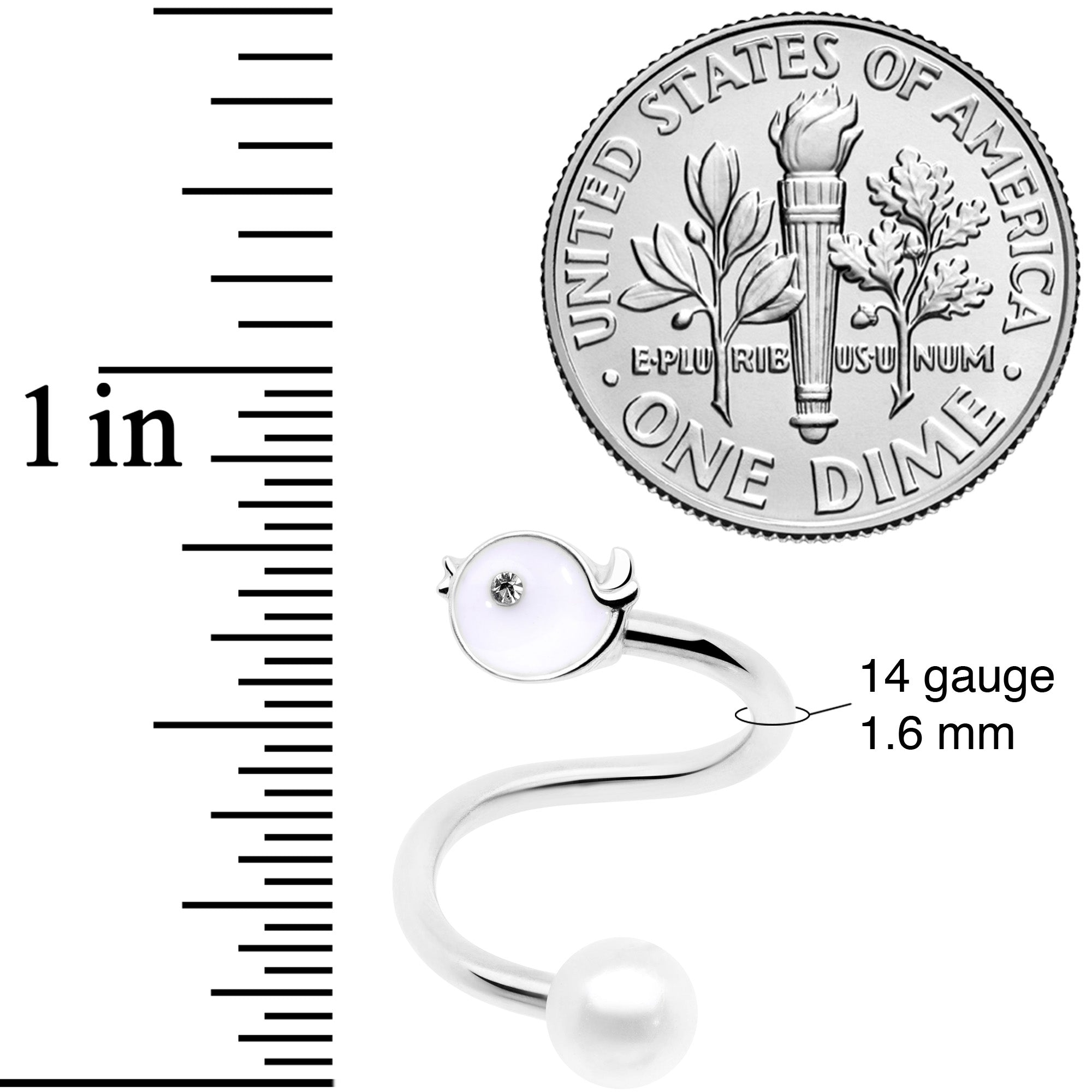 14G 1/2 Clear Gem Bird Spiral Twister Belly Ring
