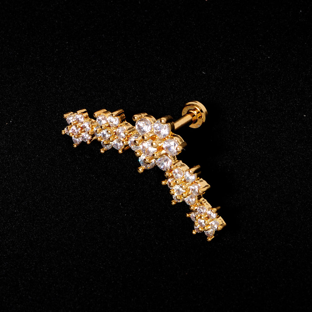 16G 1/4 Clear CZ Gem Gold Tone Floral Internal Thread Labret