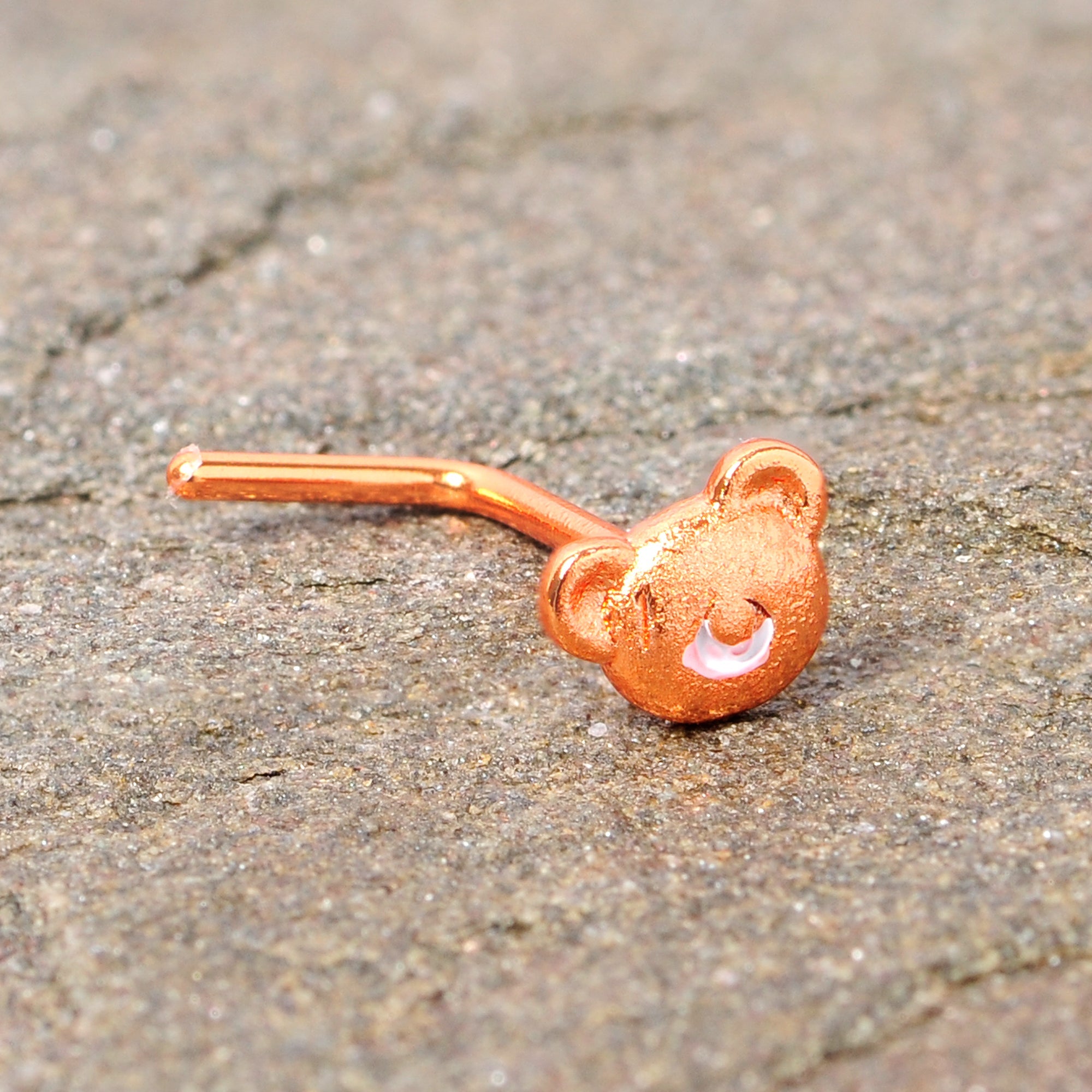 22G 5/16 Rose Gold Tone Tiny Teddy Bear L Shaped Nose Ring