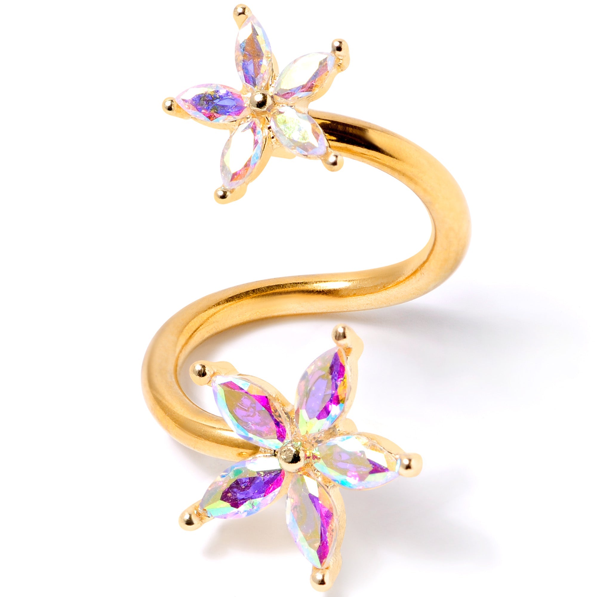 14G Aurora Gem Gold Tone Star Flower Spiral Twister Belly Ring