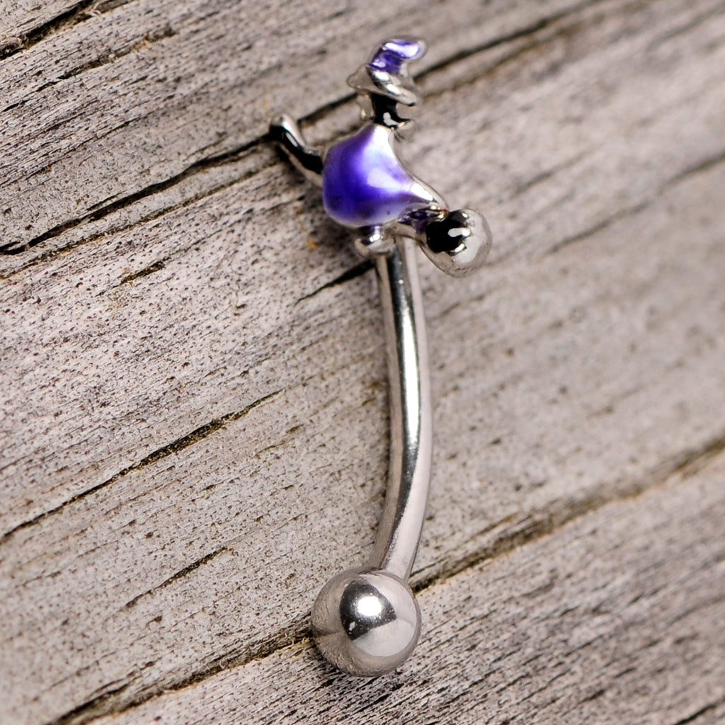 16G 5/16 Blue Spooky Witch Halloween Curved Eyebrow Ring