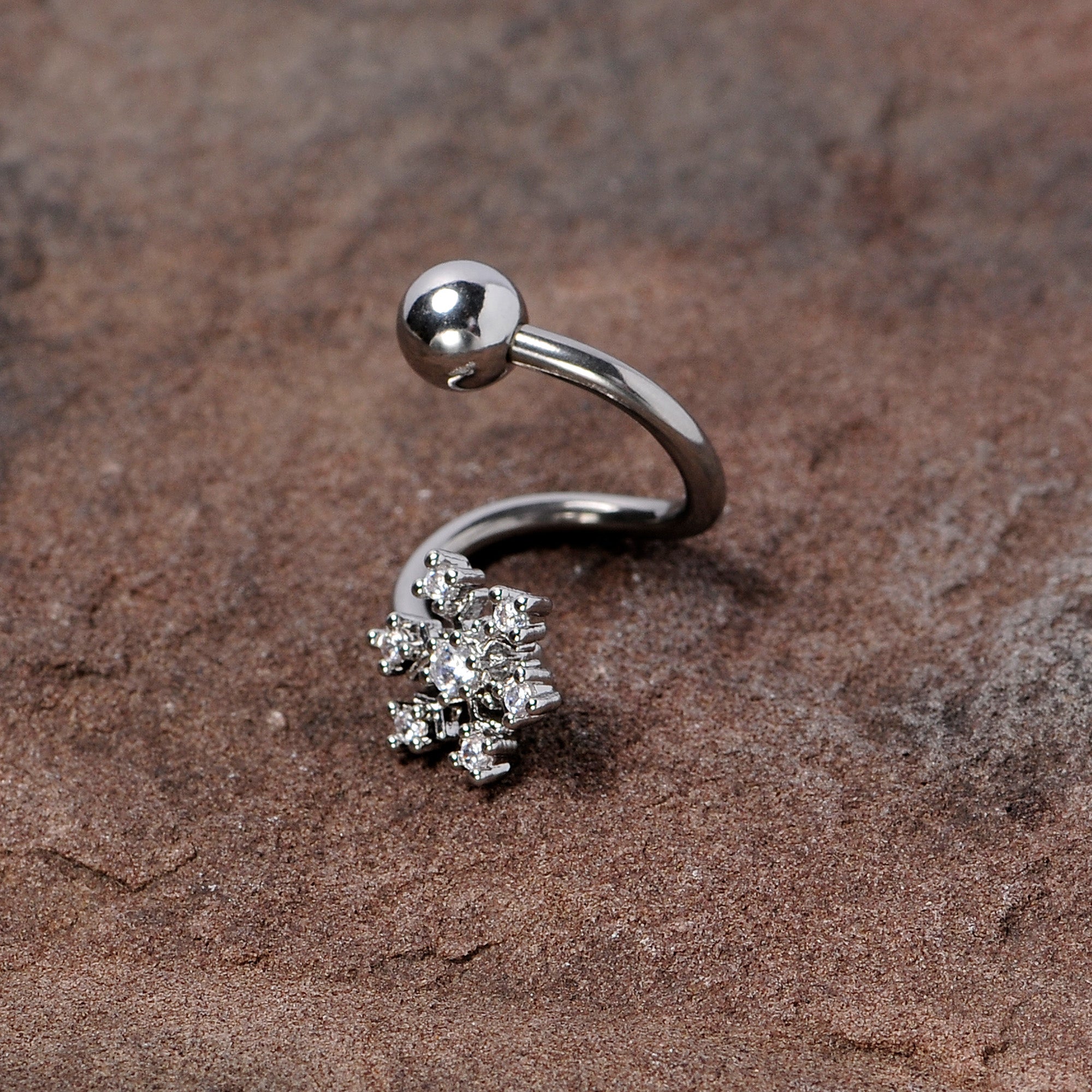Clear CZ Gem Snowflake Christmas Spiral Twister Belly Ring
