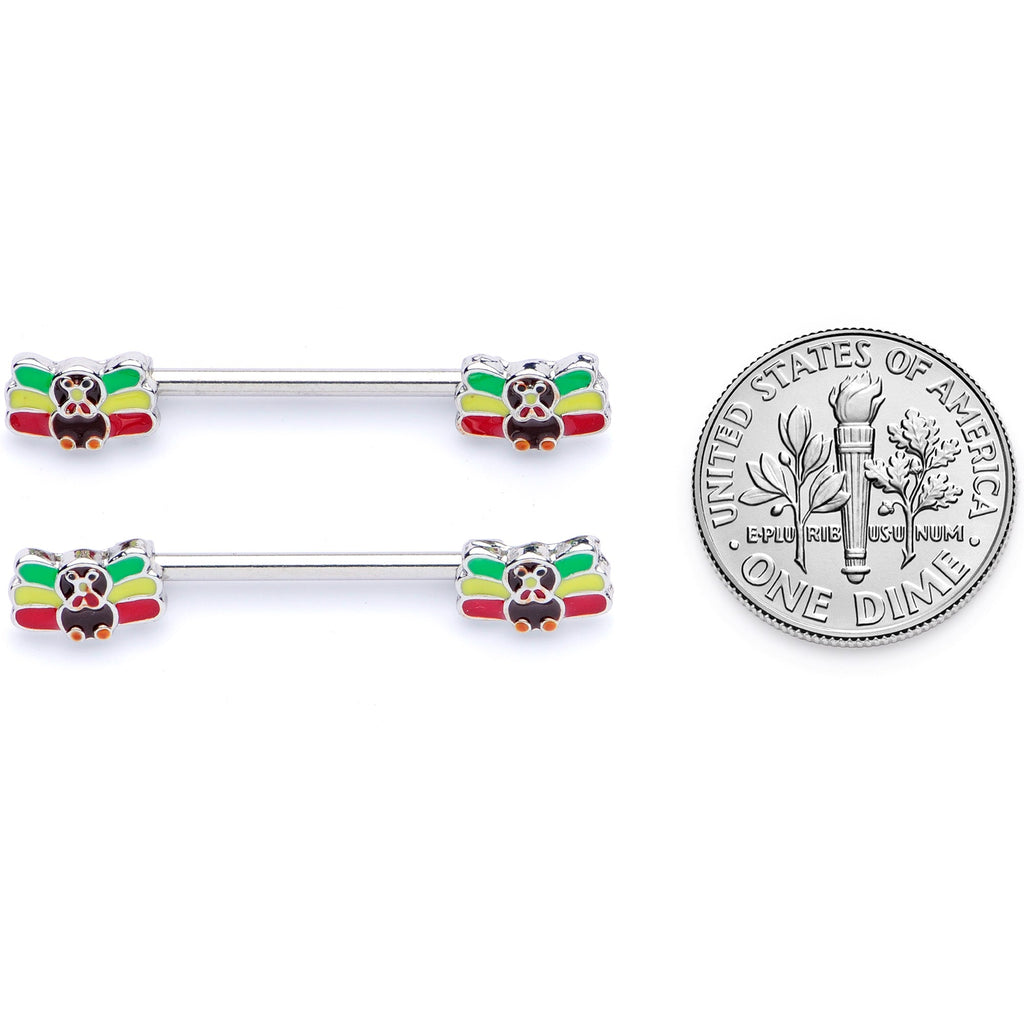 14G 5/8 Rasta Turkey Thanksgiving Barbell Nipple Ring Set