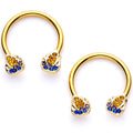 14G 1/2 Orange Gem Gold Tone Candle Horseshoe Nipple Ring Set