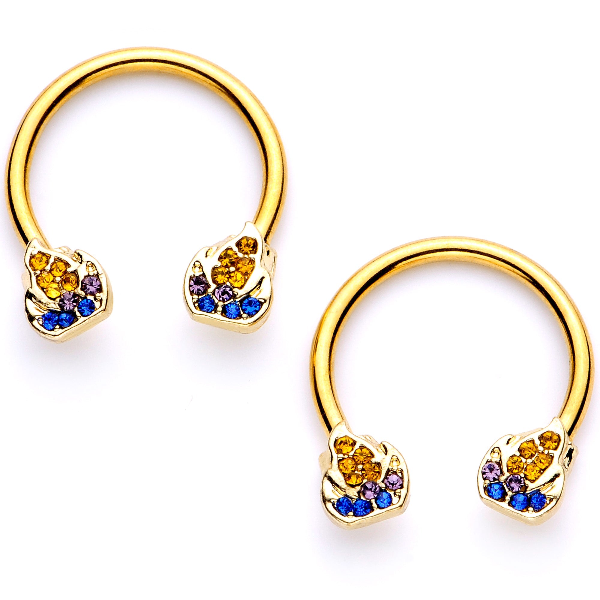 14G 1/2 Orange Gem Gold Tone Candle Horseshoe Nipple Ring Set