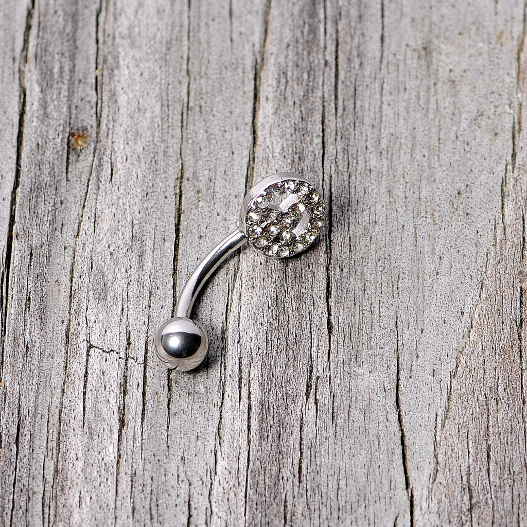 16G 5/16 Clear Gem Retro Peace Sign Curved Eyebrow Ring