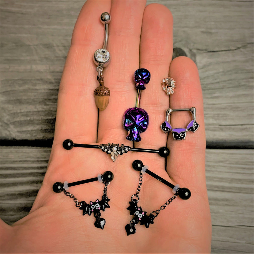 16G 1/4 Clear Gem Rose Gold Tone Star Skull Cartilage Tragus