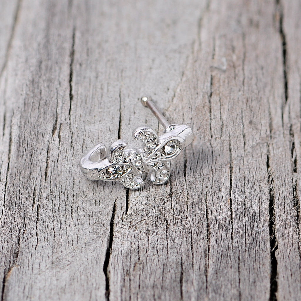 20G 3/8 Clear Gem Fleur De Lis Faux Hoop Nose Bone