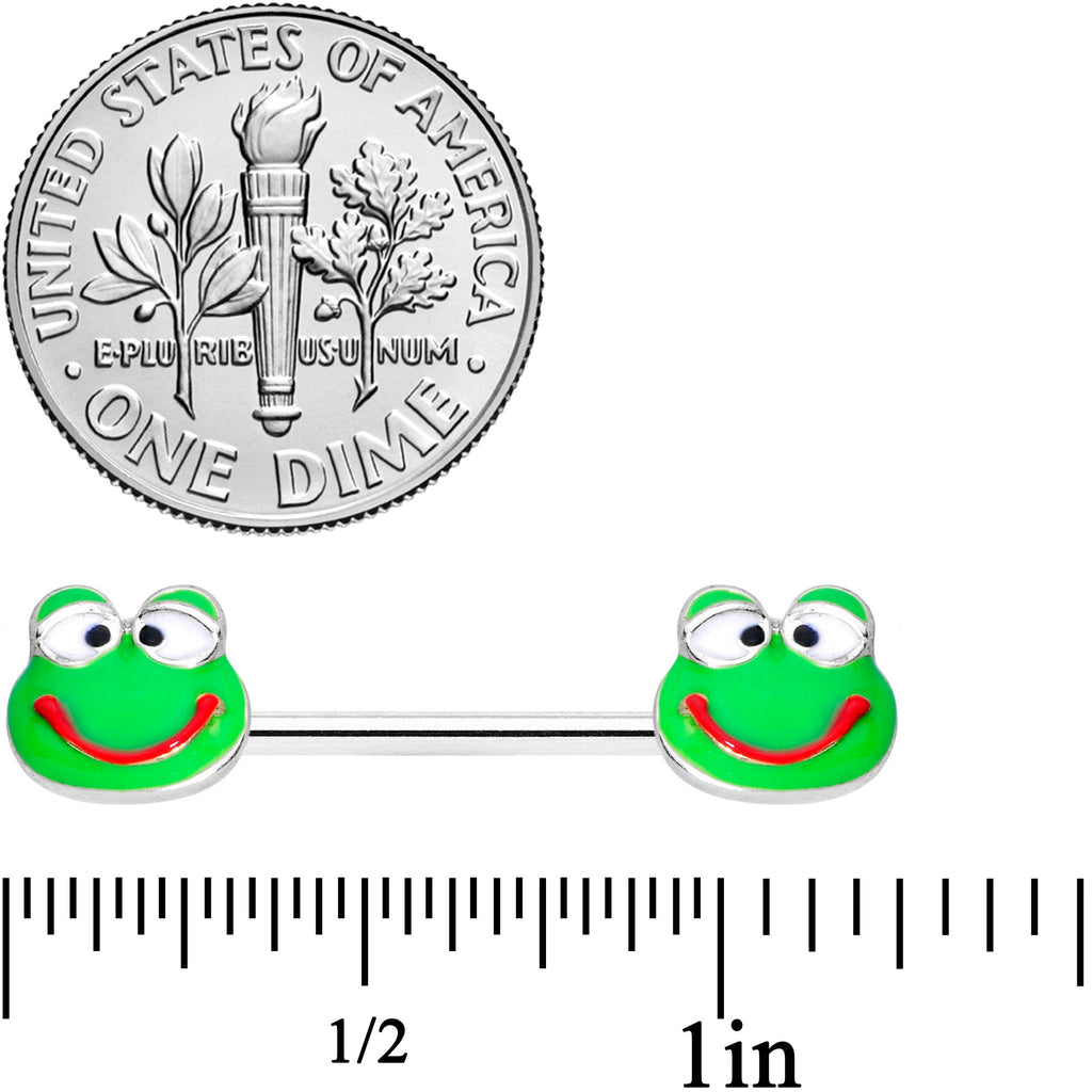 14G 9/16 Green Goofy Frog Barbell Nipple Ring Set