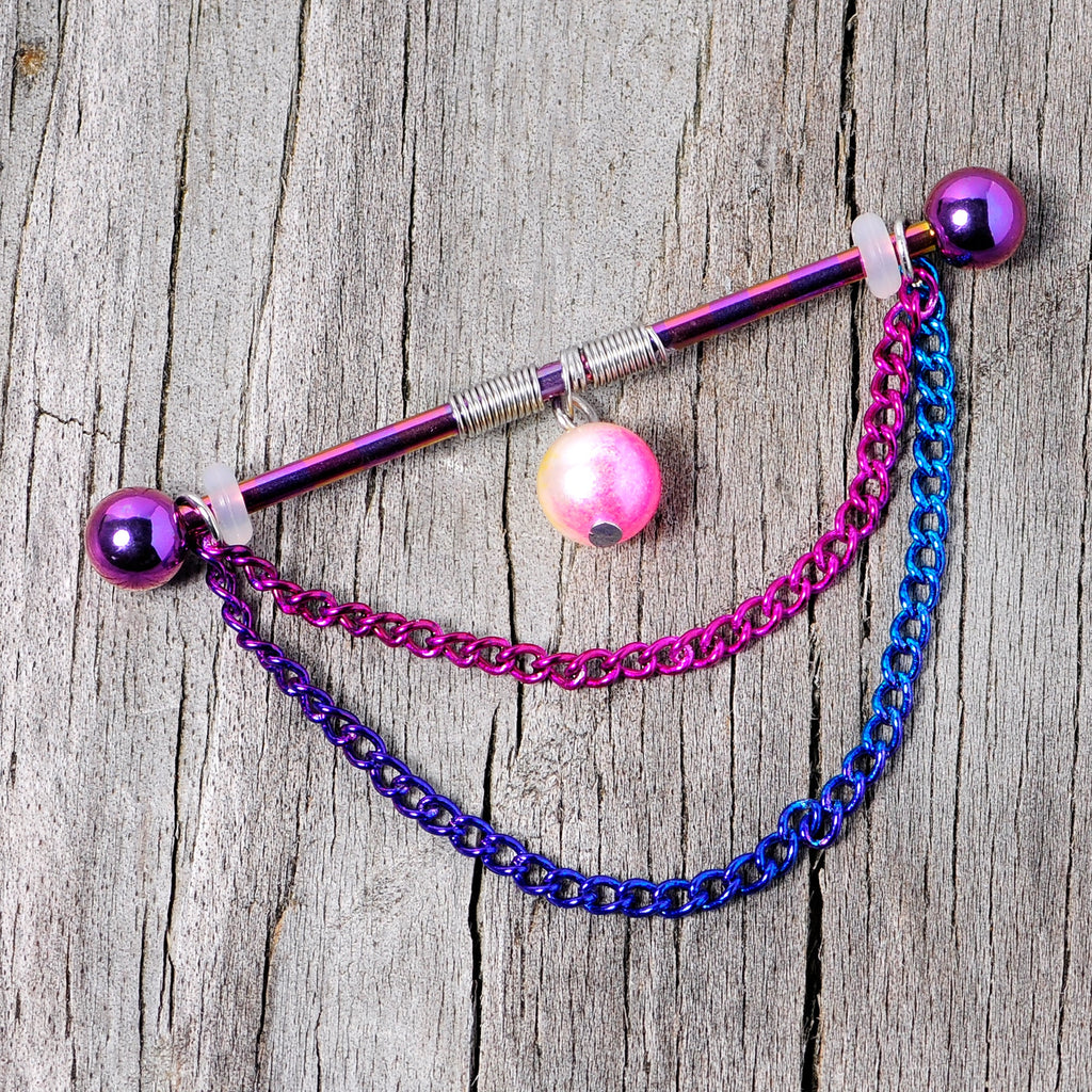14G Rainbow Double Chain Dangle Project Bar 38mm