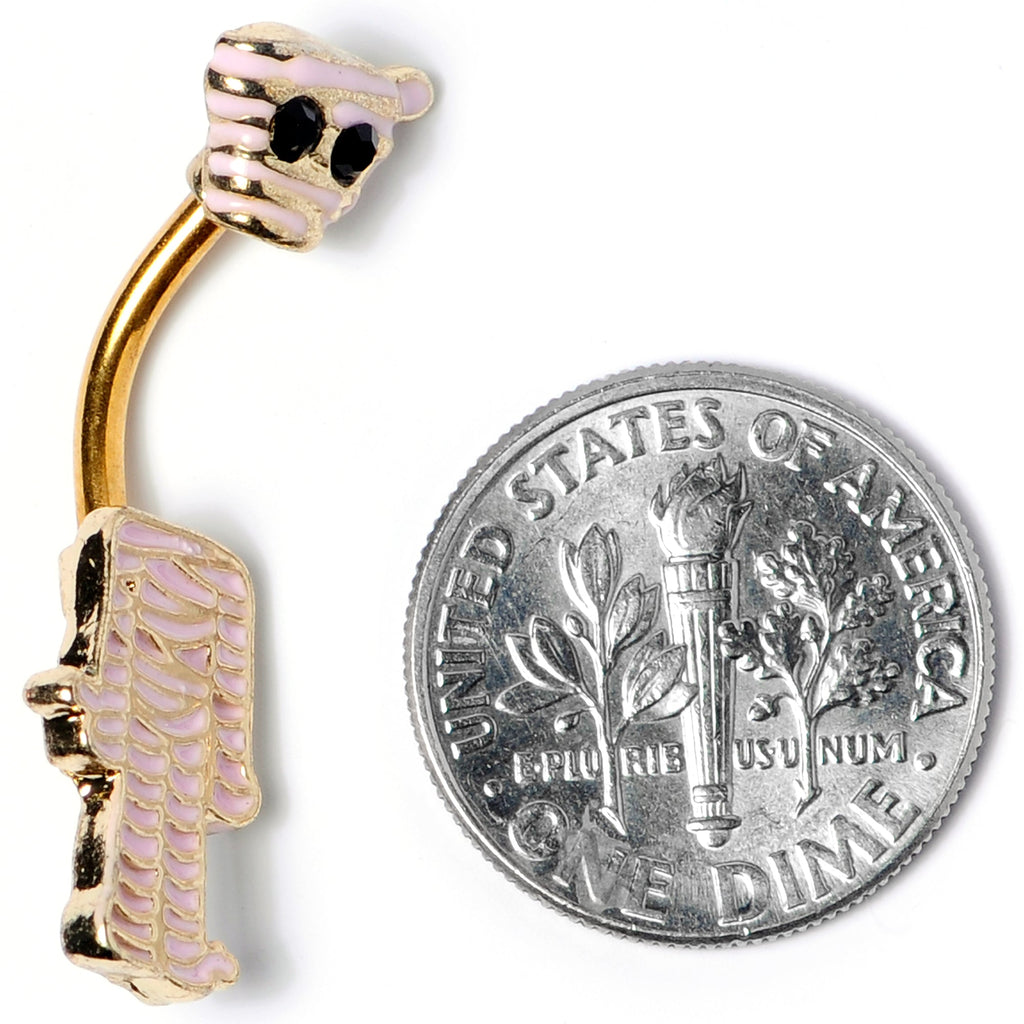Black Gem Gold Tone Mummy Halloween Double Mount Belly Ring