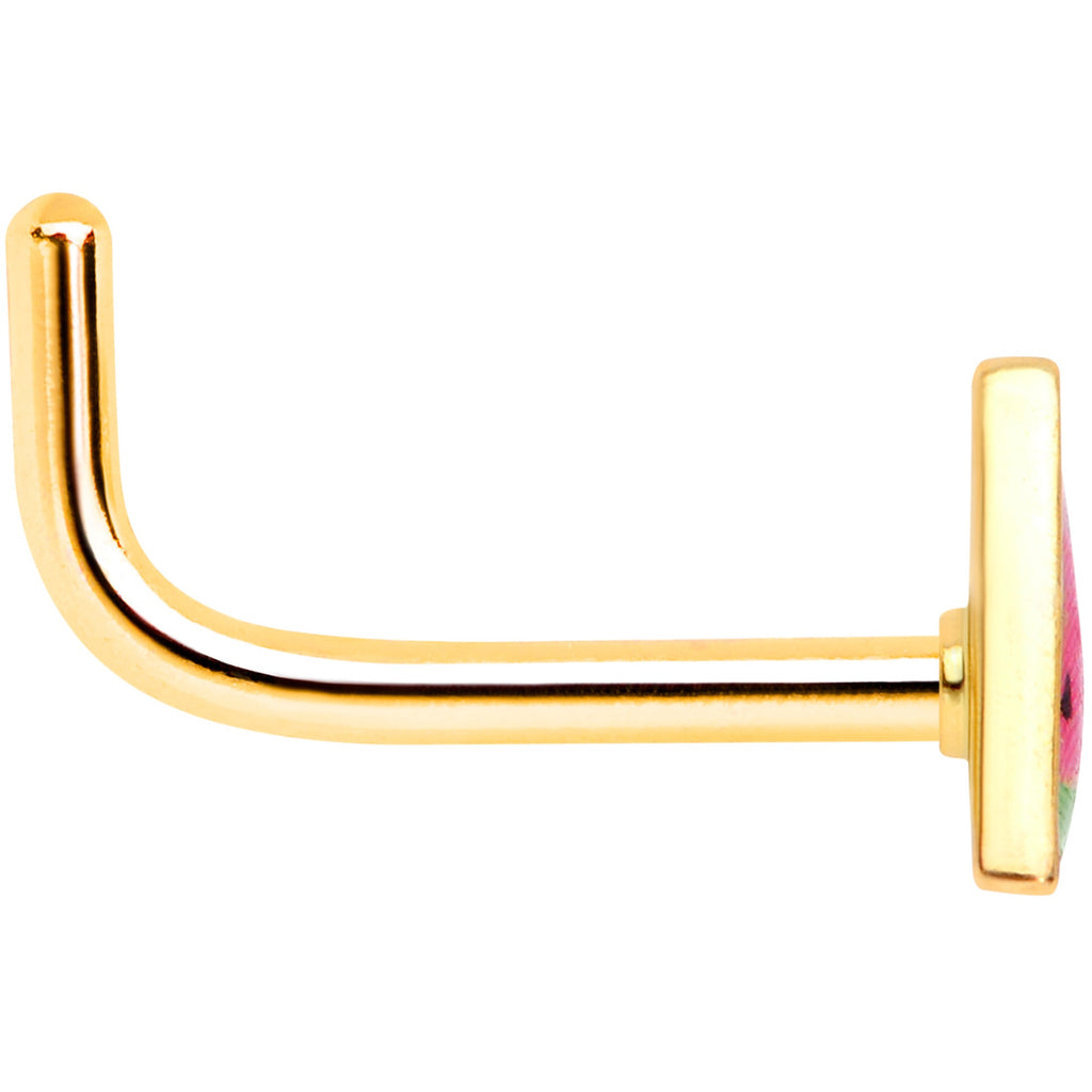 18G 5/16 Gold Tone Watermelon L Shaped Nose Ring