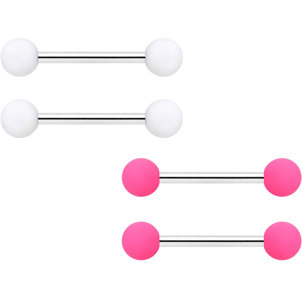 14G 9/16 Hot Pink White Matte Barbell Nipple Ring Set of 4