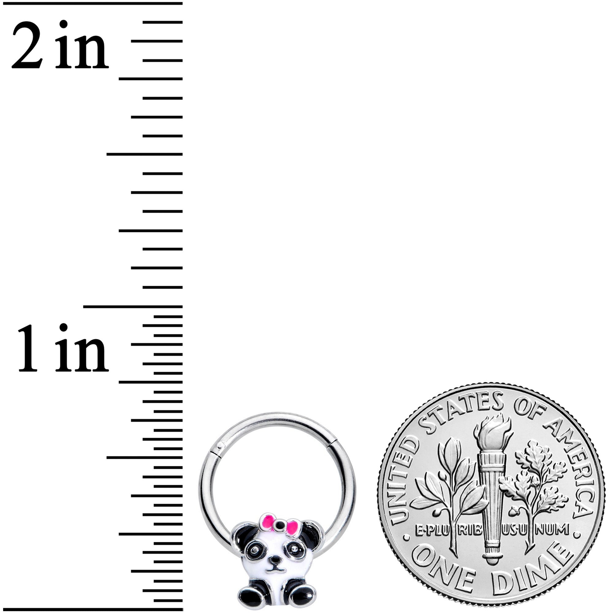 16G 3/8 Black White Precious Panda Hinged Segment Ring