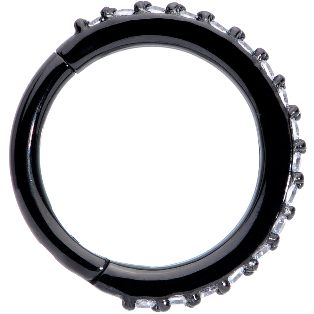 16G 5/16 Clear CZ Gem Black Plated Hinged Segment Ring