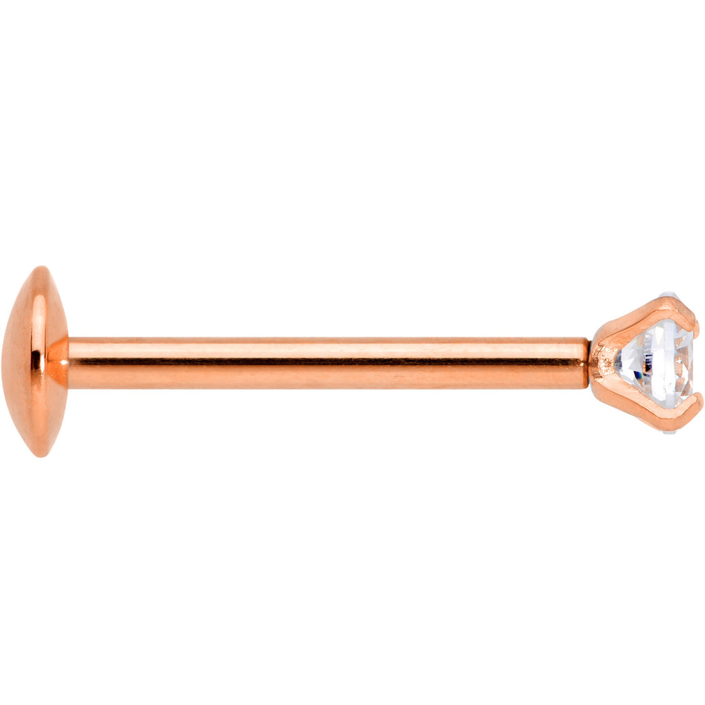 20G 5/16 CZ Rose Gold PVD 2mm Threadless Push In Labret Tragus