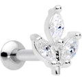 16G 1/4 CZ Gem Leaf Threadless Push In Labret Tragus