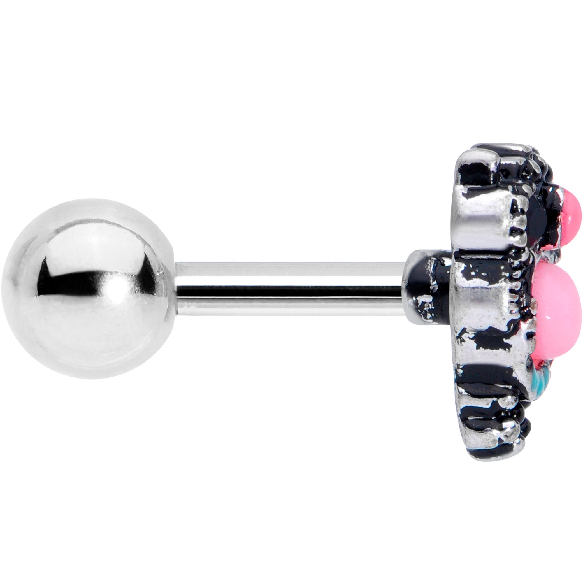 16G 1/4 Black Gem Pink Orb Owl Cartilage Tragus Earring
