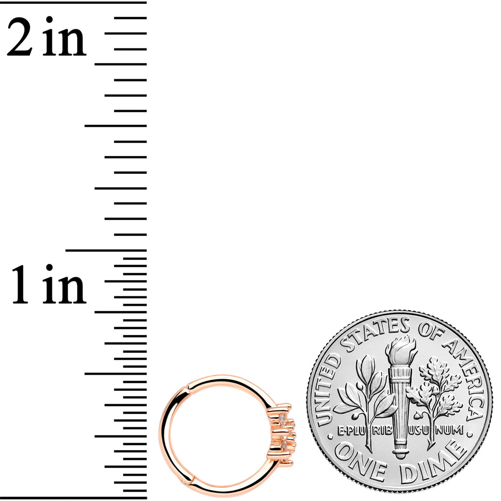 16G 3/8 Clear CZ Gem Rose Gold Tone Flower Hinged Segment Ring