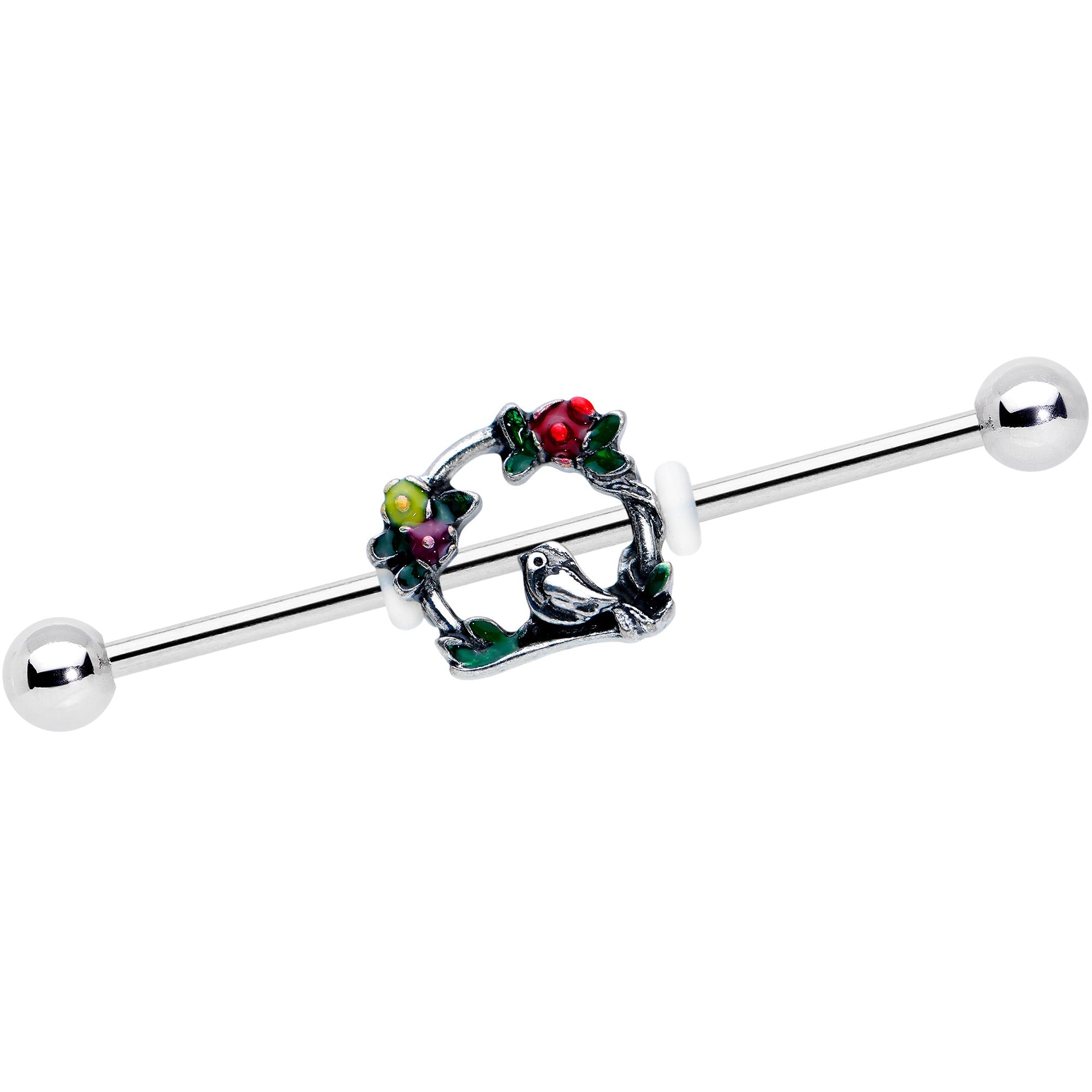 14G Red Yellow Flower Swing Bird Industrial Barbell 38mm