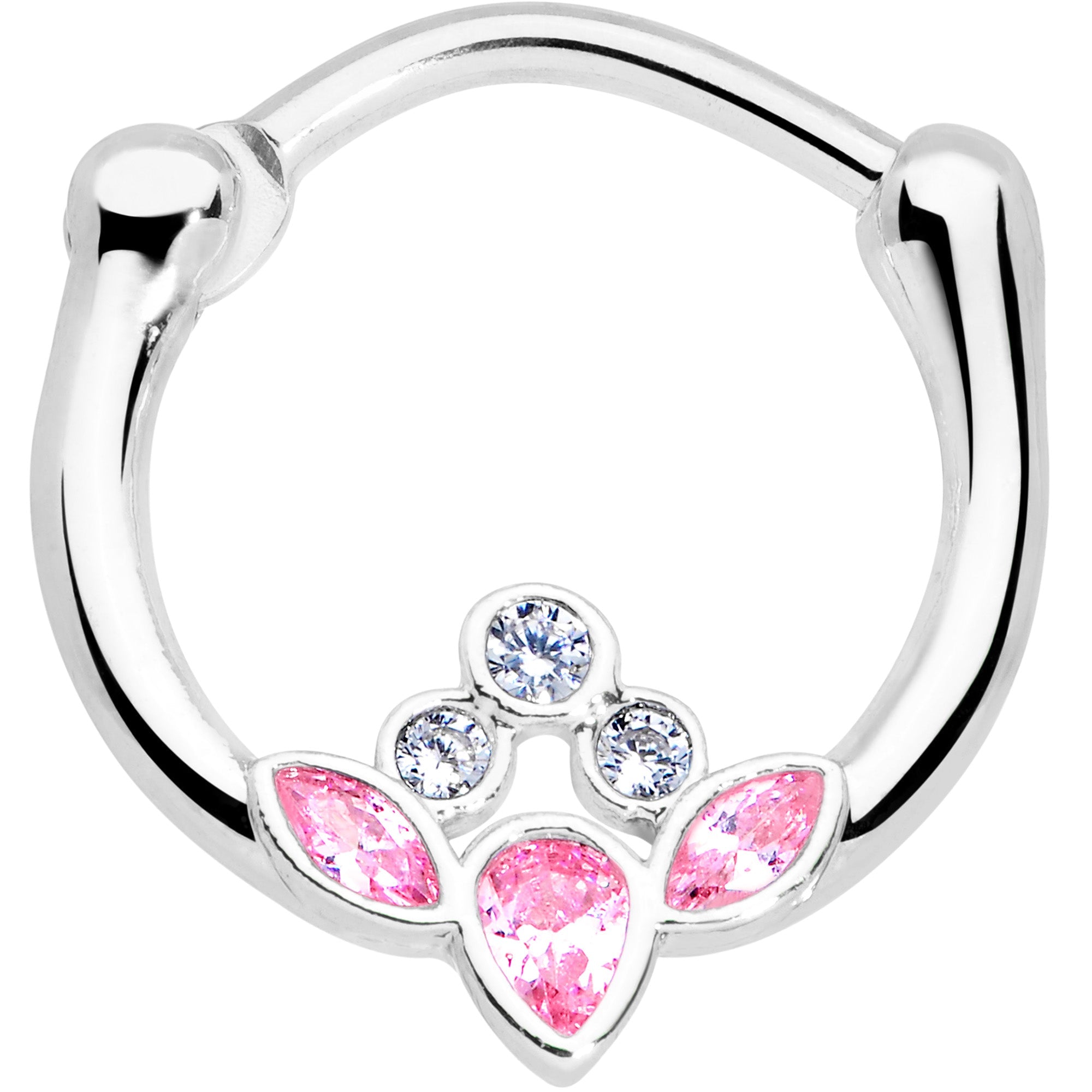 16G 3/8 Clear Pink Gem Classic Cluster Septum Clicker