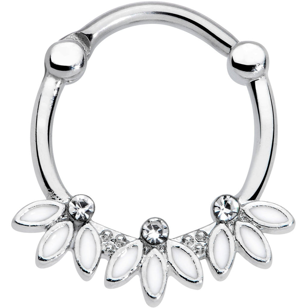 16G 3/8 Clear Gem White Leaves Septum Clicker