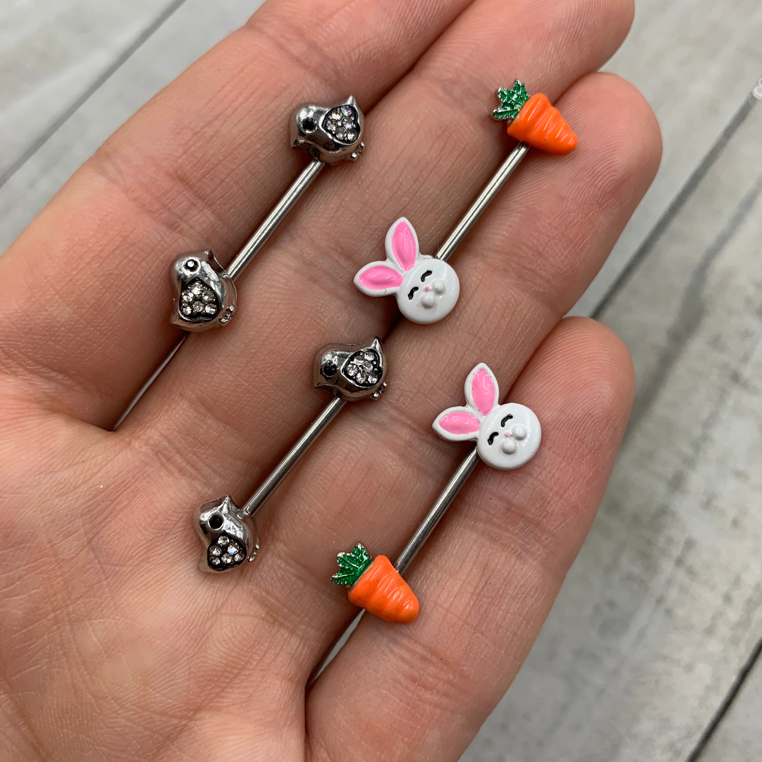 14G 9/16 Clear Gem Easter Chick Nipple Ring Set