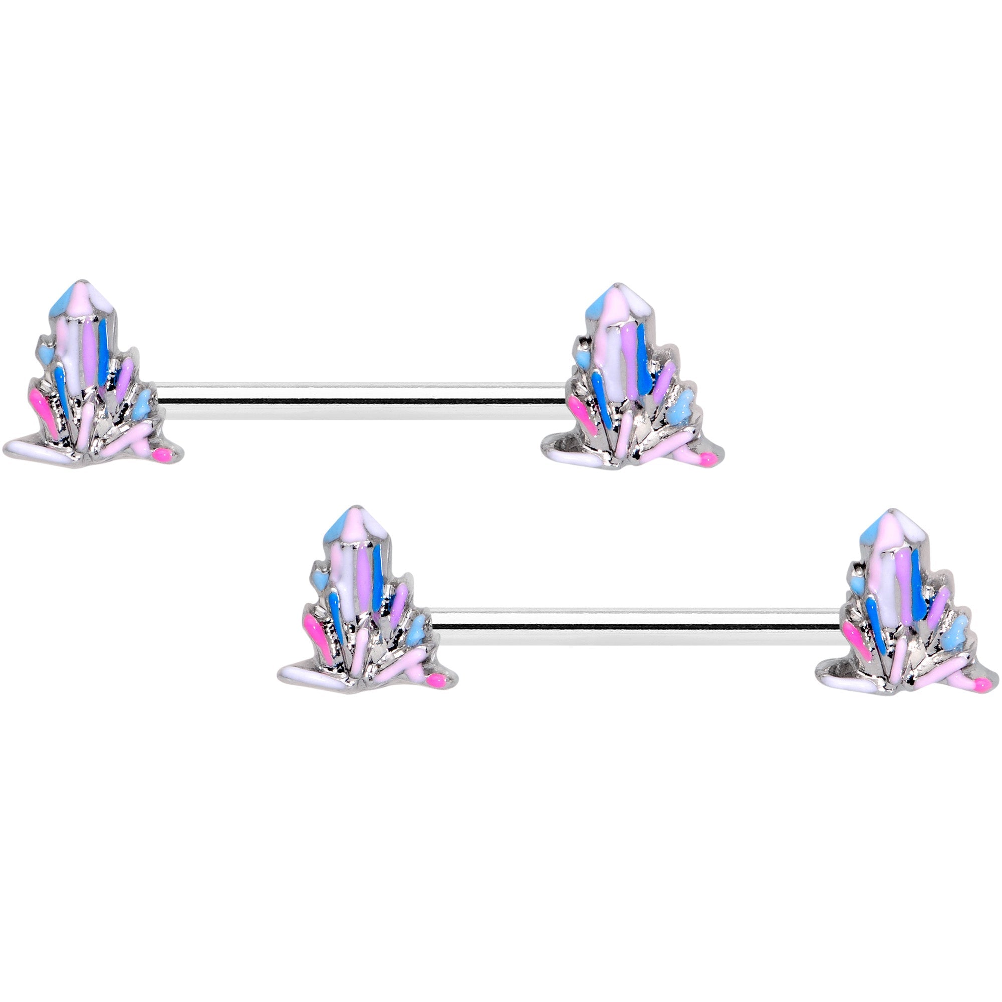 14G 5/8 Pink White Geology Barbell Nipple Ring Set