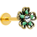 16G 5/16 Clear Gem Gold Tone Green Flower Labret Monroe Tragus