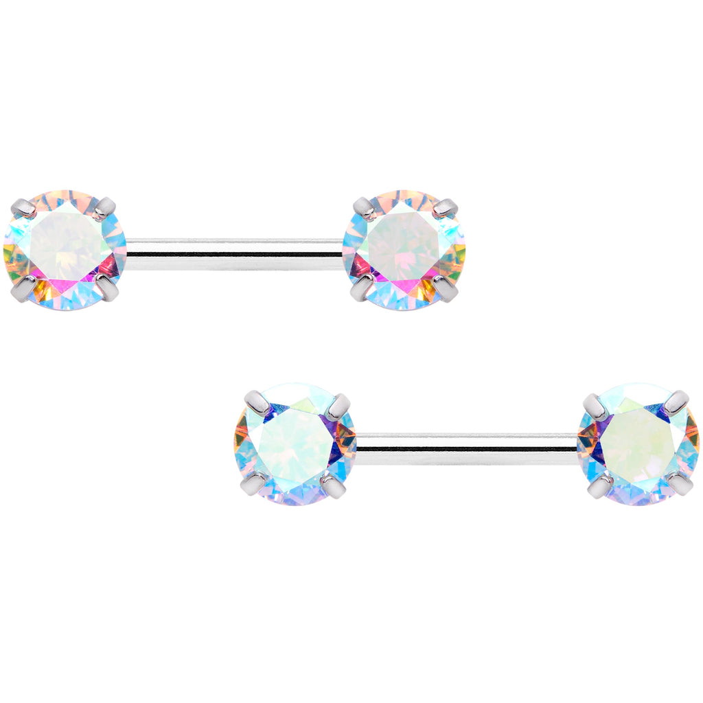 14G 1/2 Aurora CZ Gem Threadless Barbell Nipple Ring Set