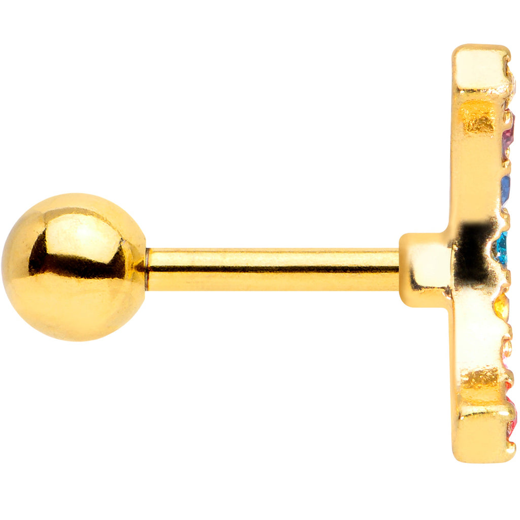16G 1`/4 Red Blue Gem Gold Tone Rainbow Arc Cartilage Tragus