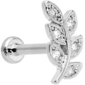 16G 5/16 Color CZ Gem Leaf Internally Threaded Labret Tragus