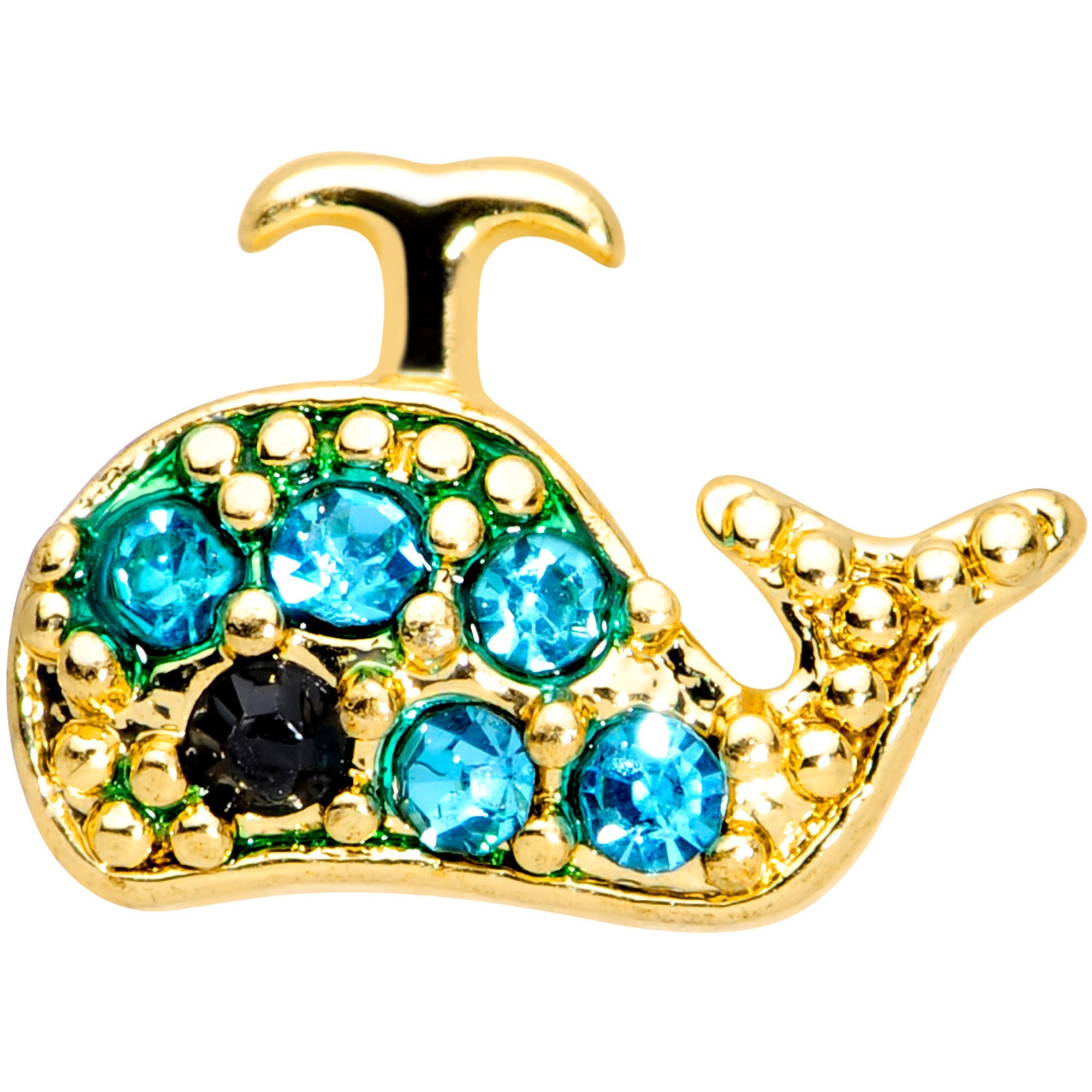 16G 5/16 Aqua Gem Gold Tone Water Whale Labret Monroe Tragus