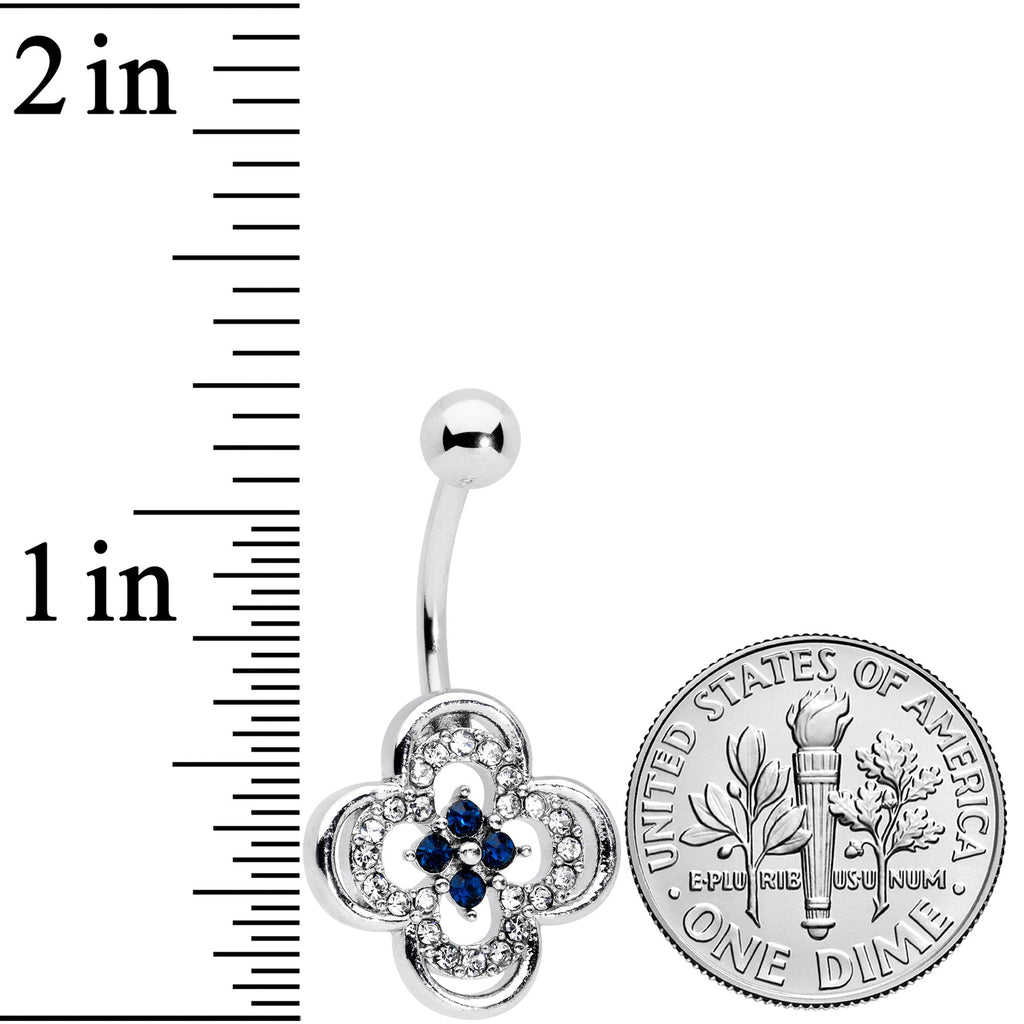 Clear Blue Gem Stylized Deco Cross Belly Ring