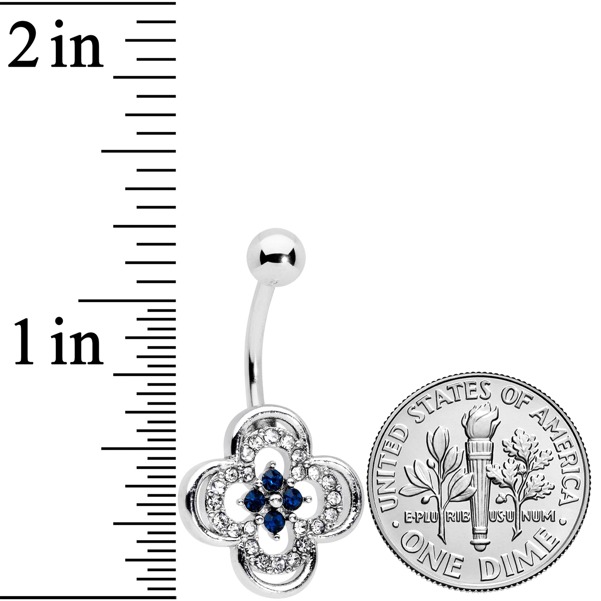 Clear Blue Gem Stylized Deco Cross Belly Ring