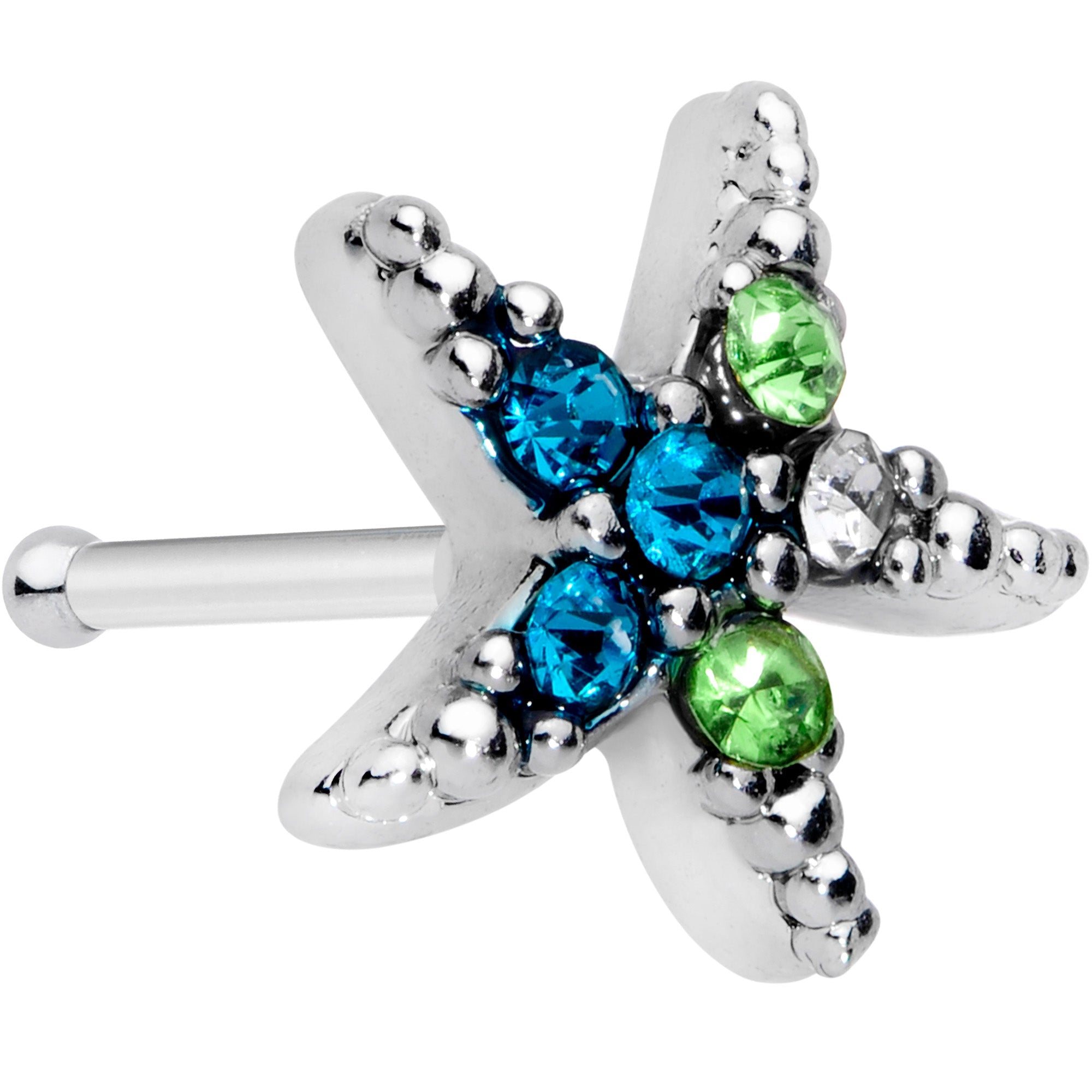 20G 5/16 Blue Green Gem Glam Starfish Nose Bone