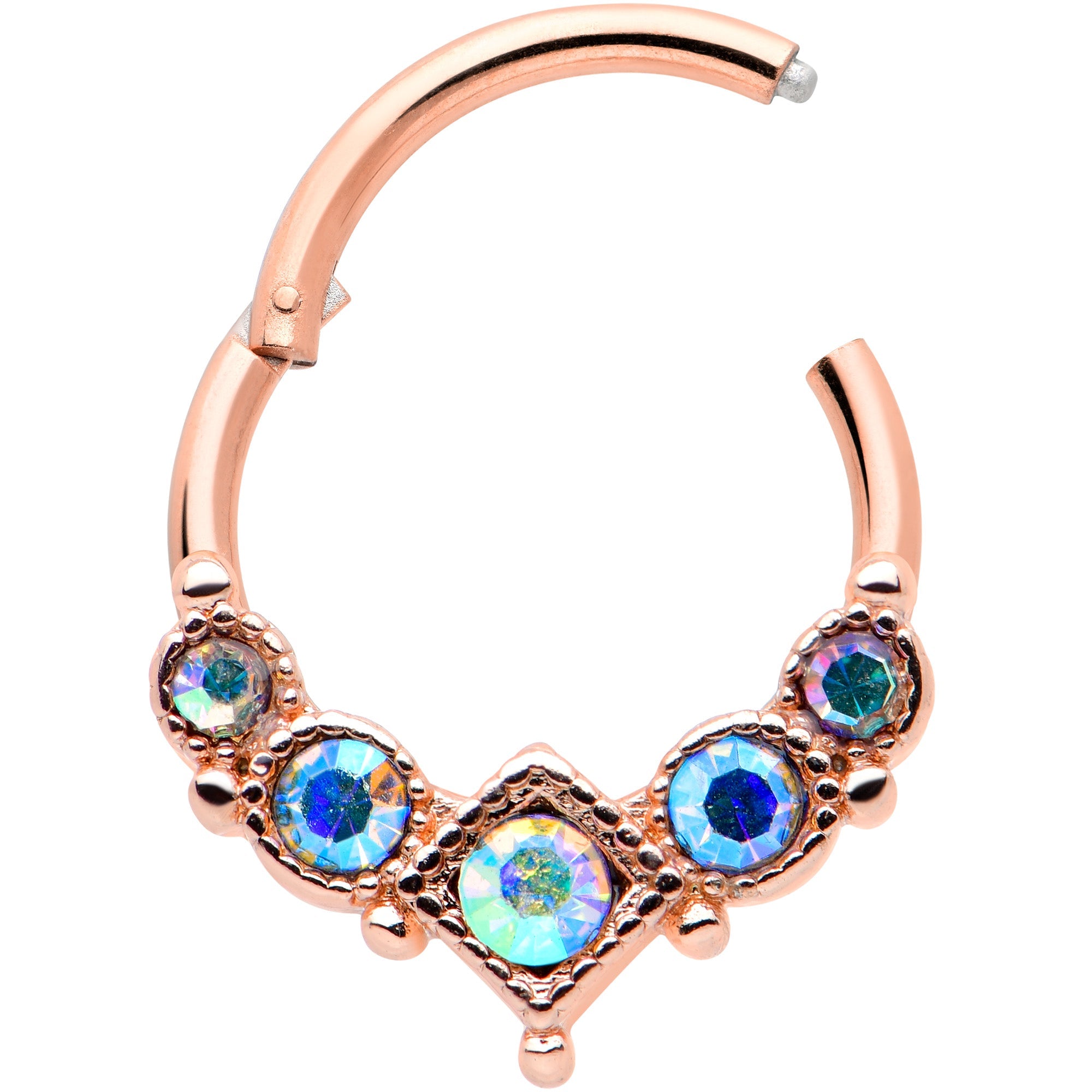 16G 3/8 Aurora Gem Rose Gold Tone Circles Hinged Segment Ring
