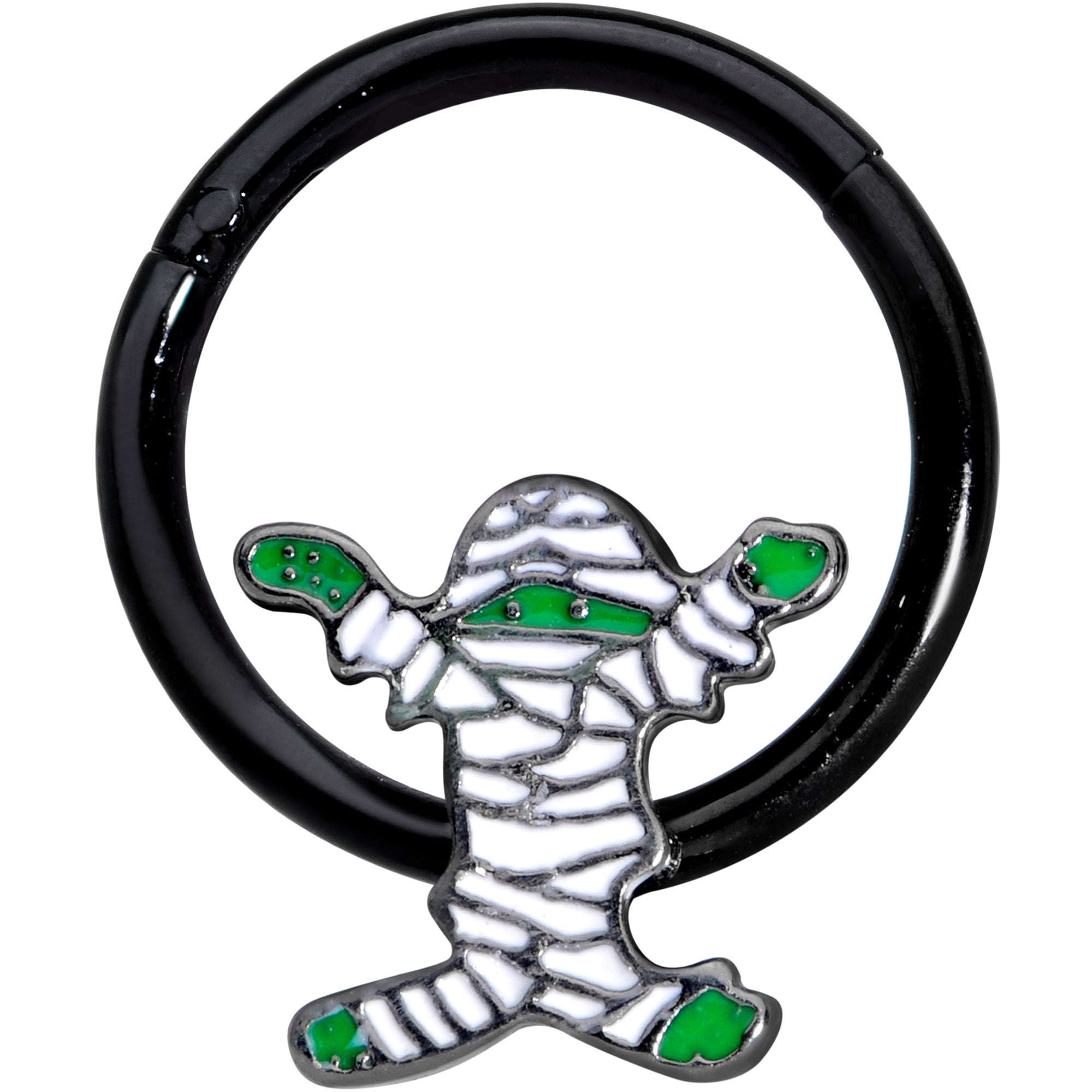 16G 3/8 White Green Mummy Black Halloween Hinged Segment Ring