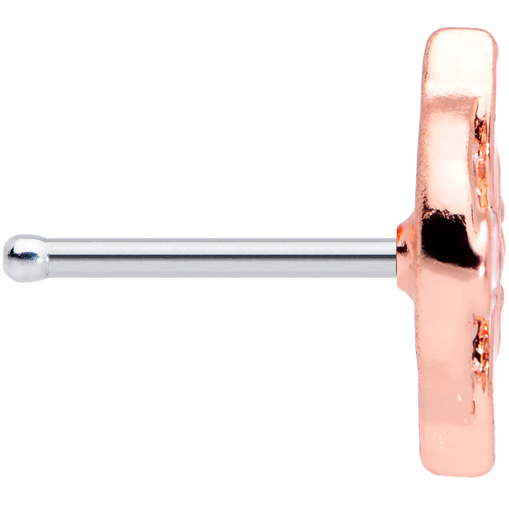 20G 1/4 Clear Gem Rose Gold Tone Pink Cross Nose Bone