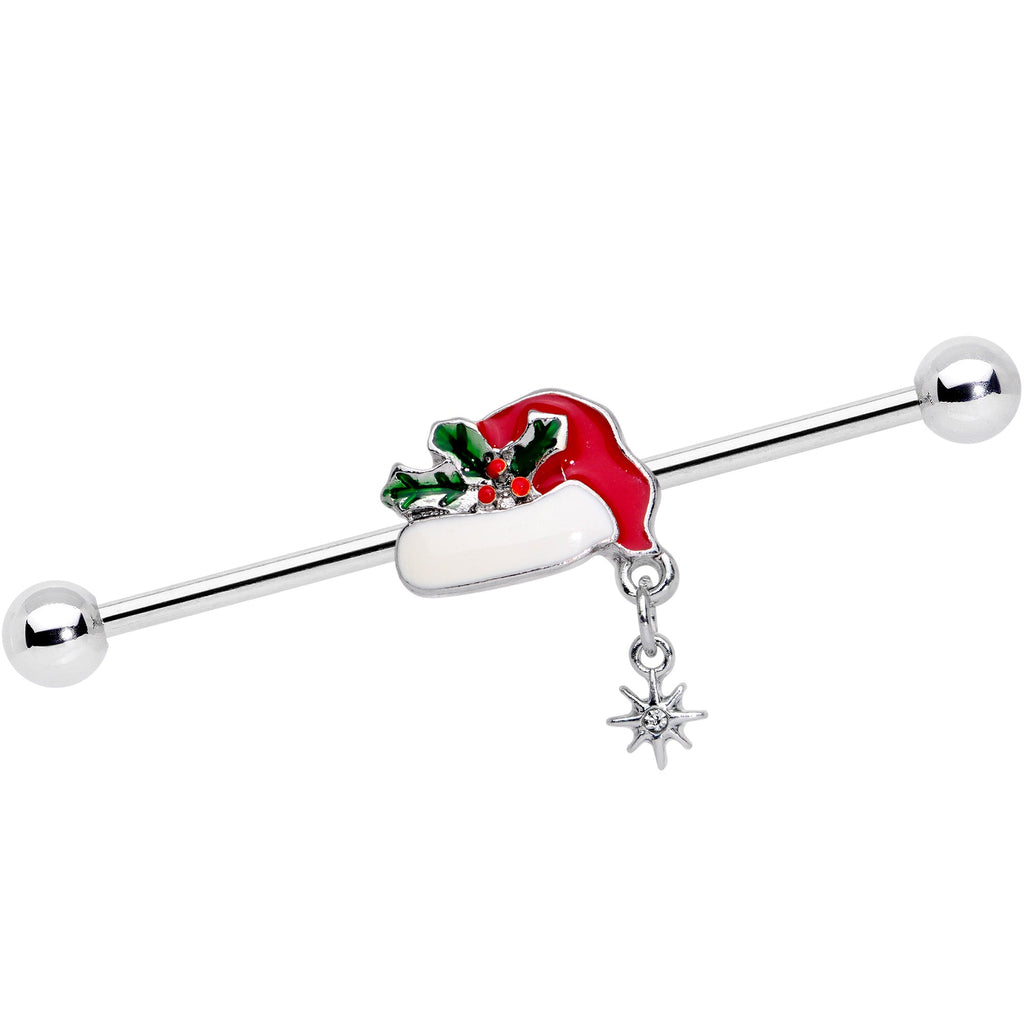 14G Clear Gem Jolly Santa Hat Christmas Industrial Barbell 38mm