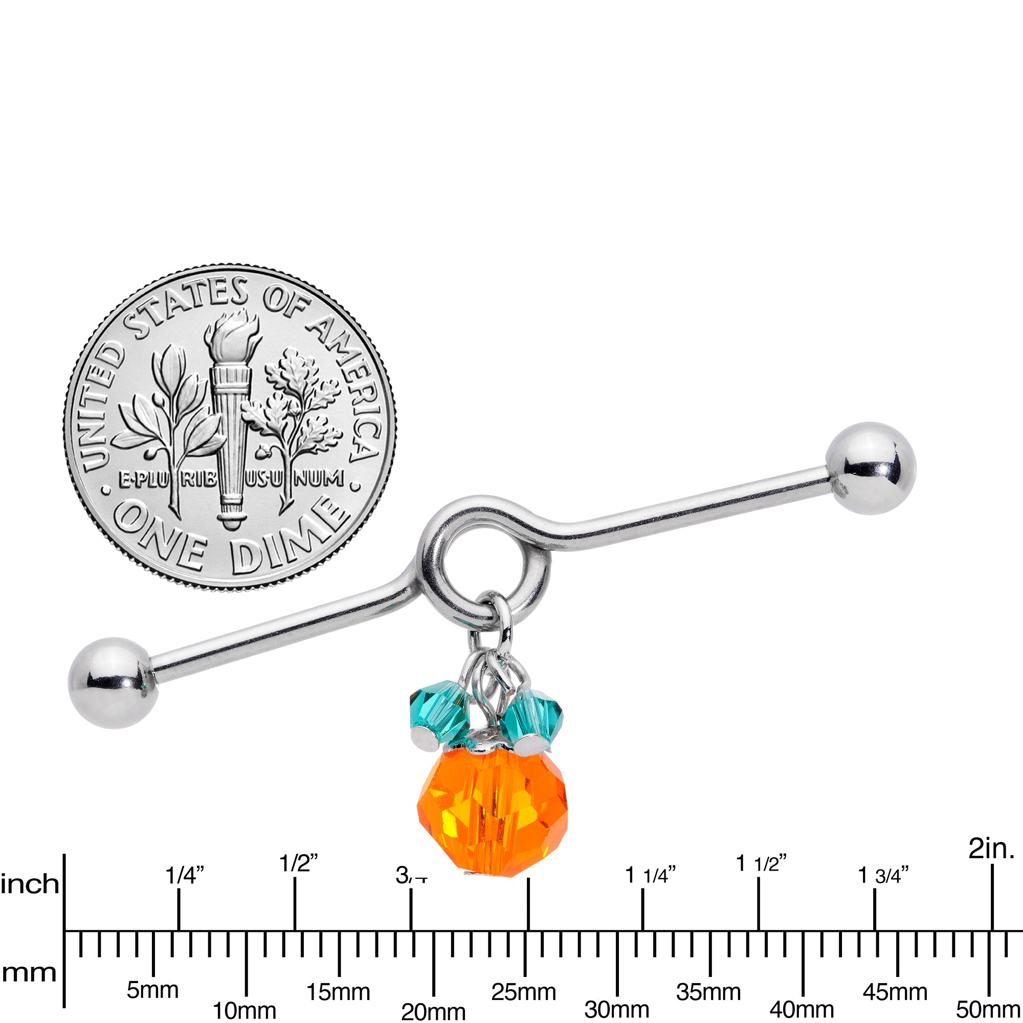 14G Green Orange Gem Pumpkin Halloween Dangle Project Bar 38mm