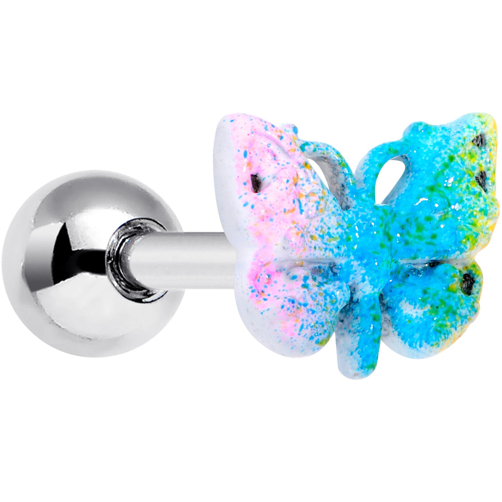16G 1/4 Baroque Rainbow Butterfly Cartilage Tragus Earring